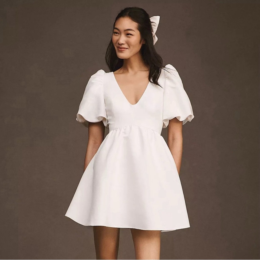 Sachin & Babi Beverly Puff-Sleeve Deep-V Mini Dress Anthropologie